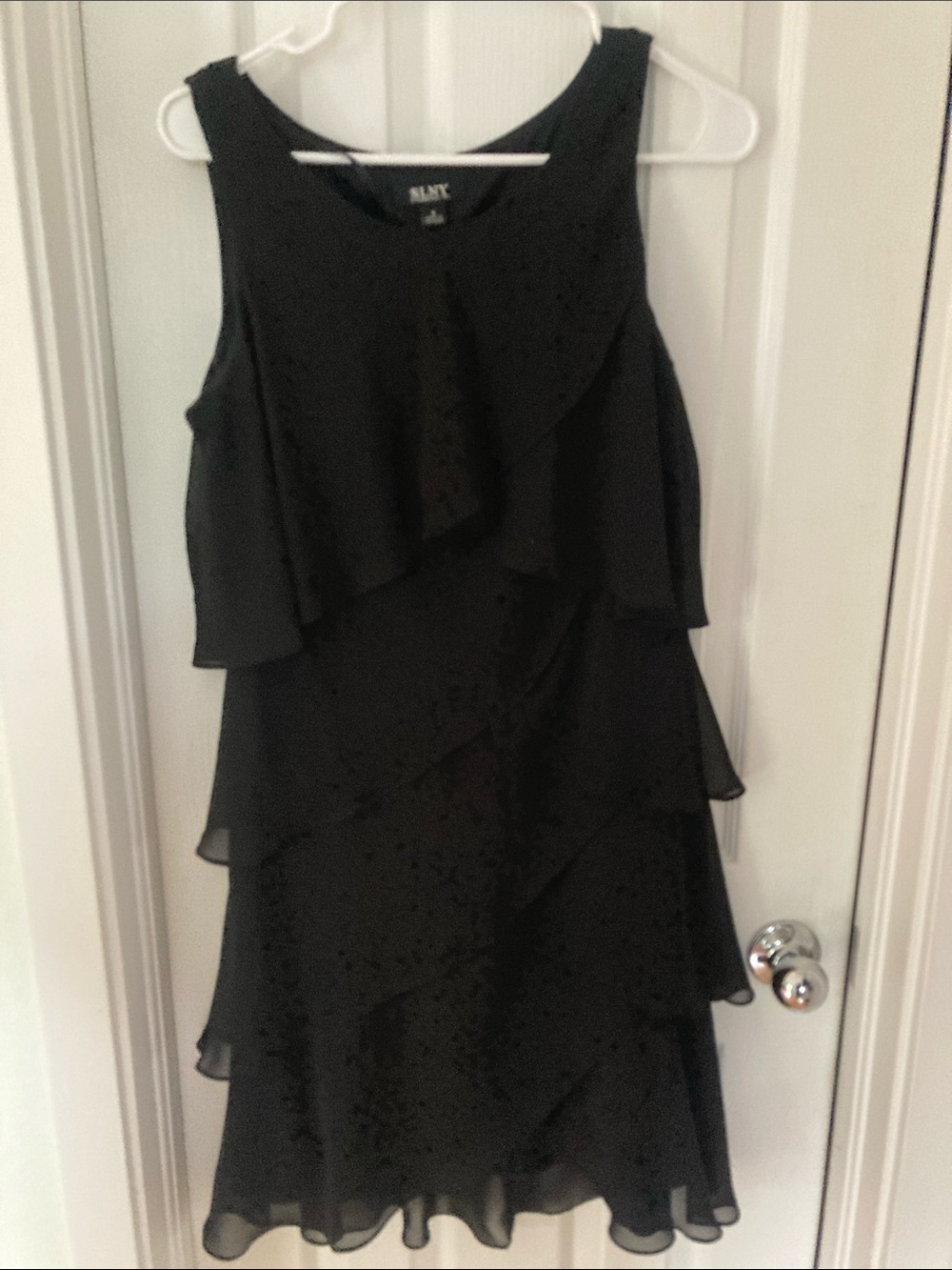 SLNY Black Layered Ruffle Chiffon  Dress